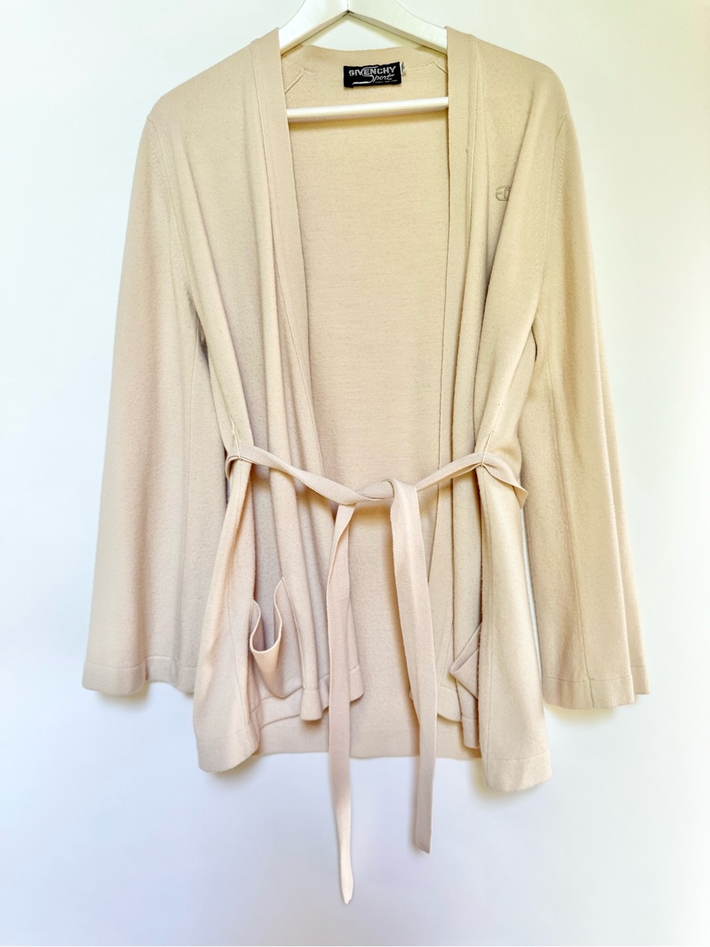 Vintage Givenchy Cream Open-Front Belted Cardigan